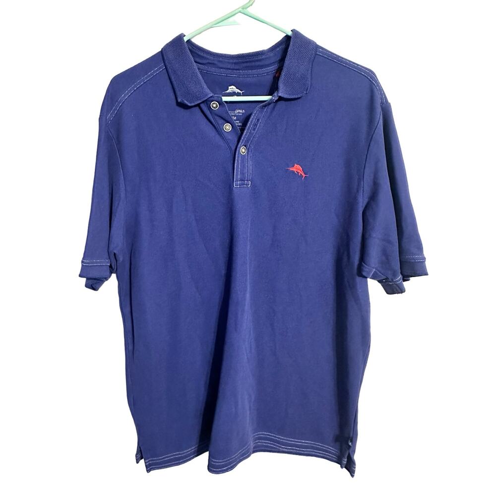 Tommy Bahama Supima Cotton Blue Polo Short Sleeve Shirt Size Medium